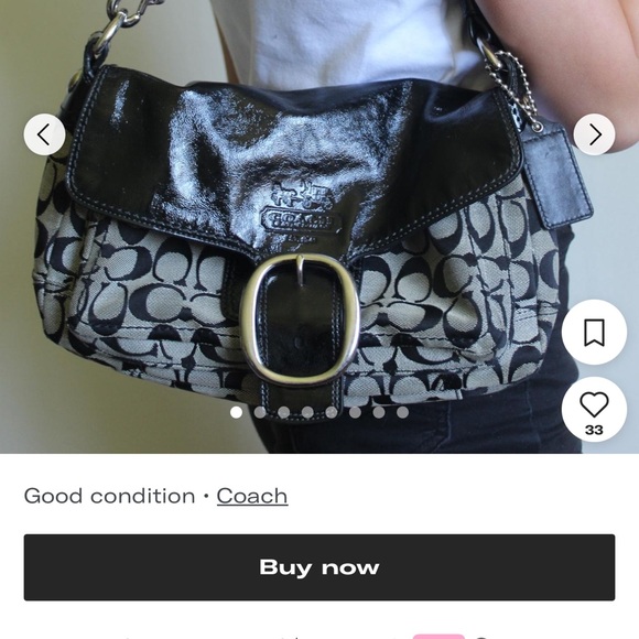 COACH Bleeker 12562 Shoulder Bag Black Patent Leather/Signature Canvas Medium - Picture 15 of 16